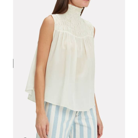 NWT‎ NEW FRAME Smocked Silk Sleeveless Mock Neck Top White XS - Picture 2 of 12